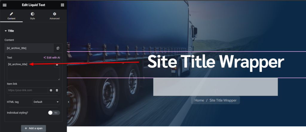 Using Title Wrapper - LogisticsHub Theme Documentation